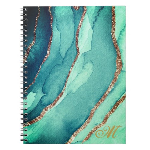 Customize Gold Teal Blue MARBLE Journal Notebook