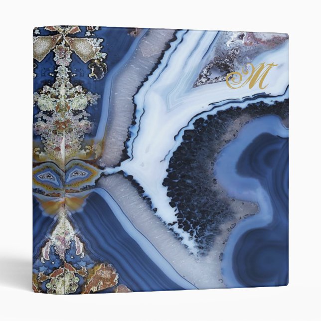 Customize Gold White Blue MARBLE Files Ring Binder (Front/Spine)