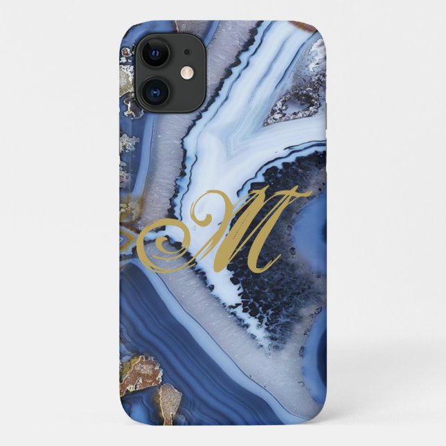Customize Gold White Blue MARBLE Phone Case Inital (Back)