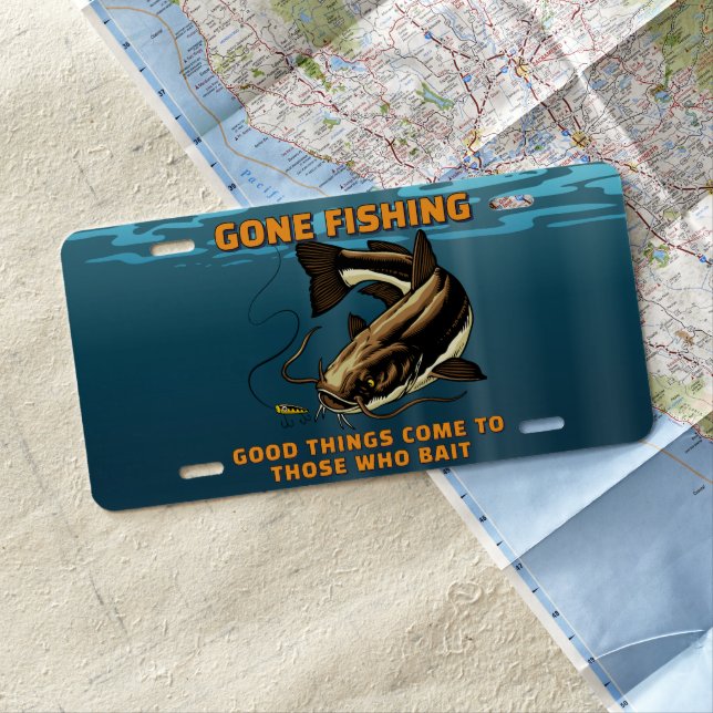 Customize Gone Fishing Catfish 1  Fisherman Gift License Plate (In Situ)