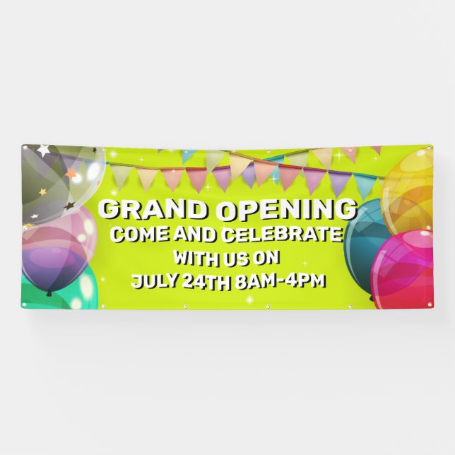 Customize Grand Opening  Balloons Bunting Business Banner (Horizontal)
