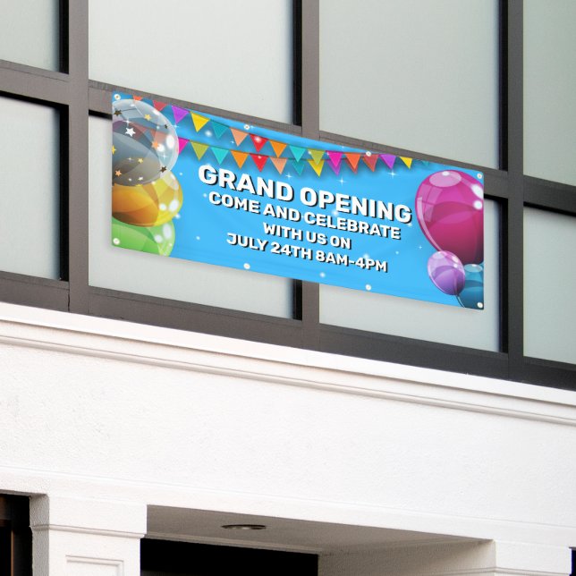 Customize Grand Opening  Balloons Bunting Business Banner (Outside Building)