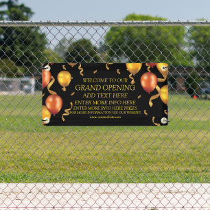Customize Grand Opening Gold Balloons Ribbons Shop Banner