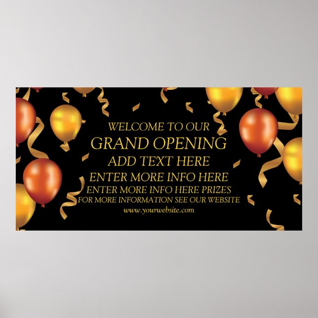 Customize Grand Opening Gold Balloons Ribbons Shop Poster (Front)