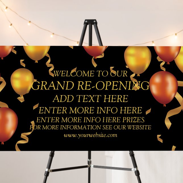 Customize Grand Re-Opening Gold Balloons Ribbons Foam Board (In Situ (Stand))