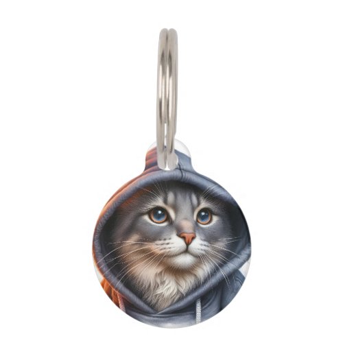 Customize Gray White Tabby Cat Golden Eyes Hoodie  Pet ID Tag
