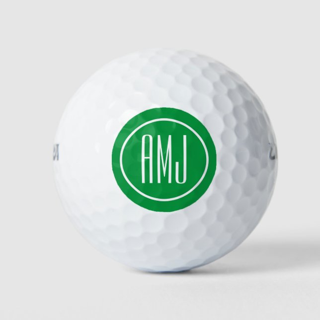 Customize green and white monogram golf balls (Front)