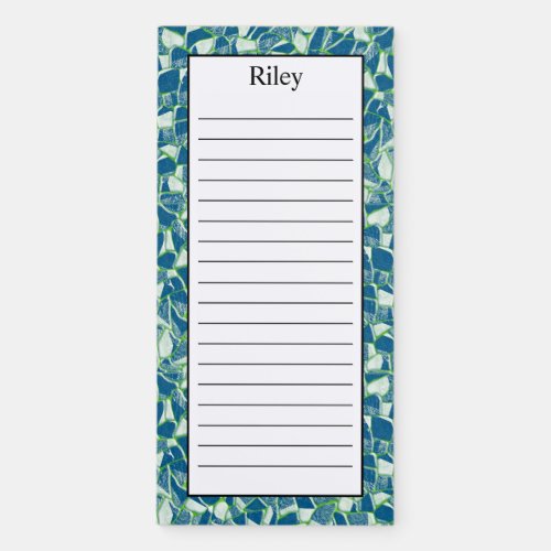 Customize Green Blue Turquoise Stained Glass Lined Magnetic Notepad