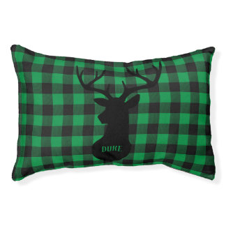 Customize Green Buffalo Plaid Deer Buck Antlers Pet Bed