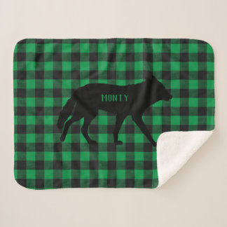 Customize Green Buffalo Plaid Wild Coyote Dog Sherpa Blanket