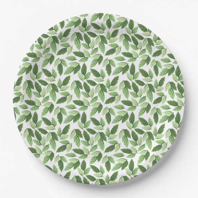 Customize Green Leaf Pattern Paper Plates (Front)