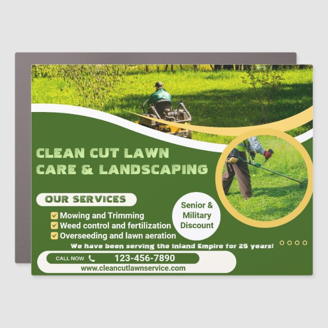 Customize Green Yellow Lawn Care Business Truck  Car Magnet (Front)
