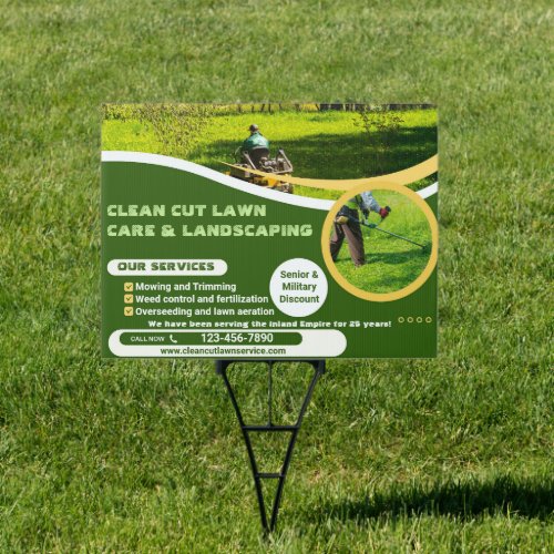 Customize Green Yellow Lawn Care Business Yard Ad Sign