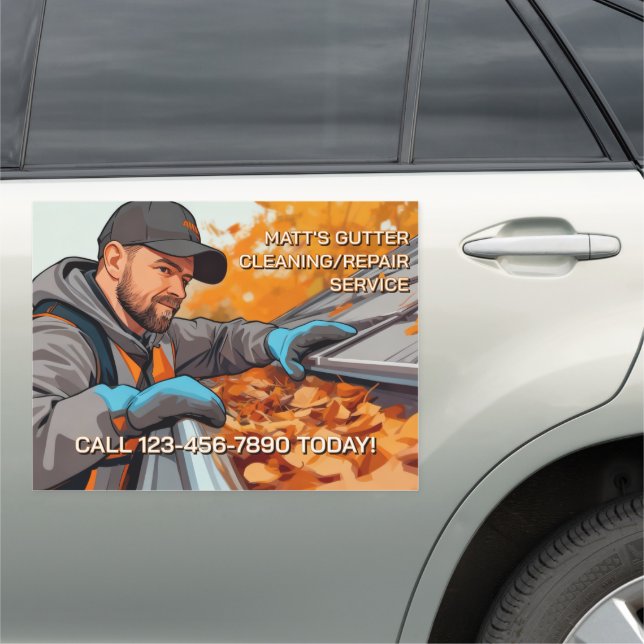 Customize Gutter Cleaning Repair Service Truck Car Magnet (In Situ)
