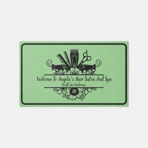 Customize Hair Salon And Spa Light Green Welcome Rug