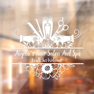 Customize Hair Salon And Spa White Window Cling