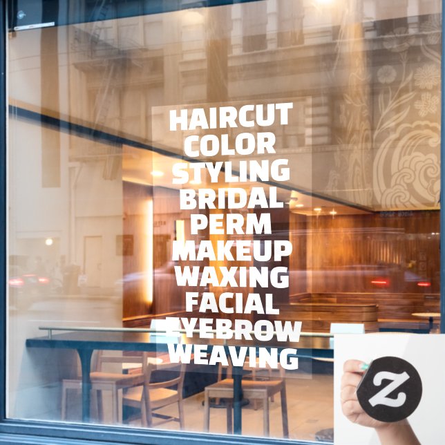 Customize Hair Salon Spa List Of Services Large Window Cling (Cafe Window)