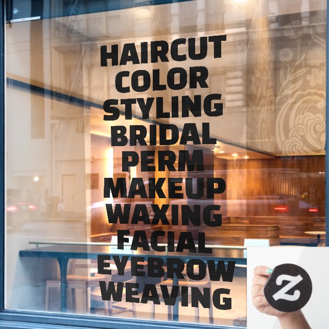 Customize Hair Salon Spa List Of Services Large Window Cling (Cafe Window)