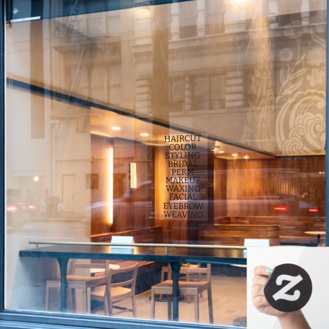 Customize Hair Salon Spa List Of Services Large Window Cling (Cafe Window)