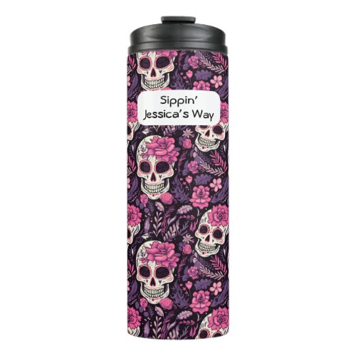 Customize Halloween Gift Skull Modern Black  Pink Thermal Tumbler