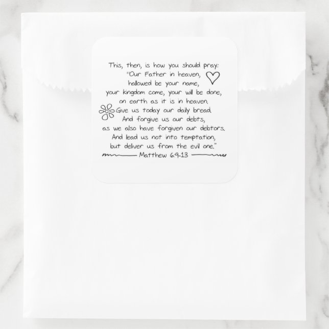 Customize Handwriting Bible Verse The Lords Prayer Square Sticker (Bag)