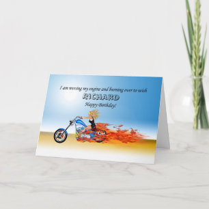 Customize Happy Birthday with a Flaming Motorcycle Card