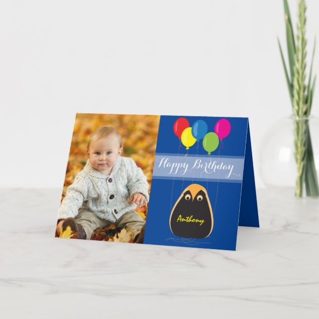 Customize Happy Birthday with a Lucky Owl Card (Front)