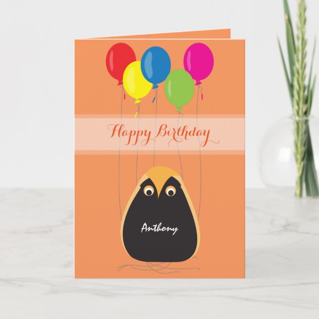 Customize Happy Birthday with a Lucky Owl Card (Front)