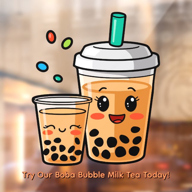 Customize Happy Bubble Tea Boba Cartoon 2  Window Cling (Sheet 2)