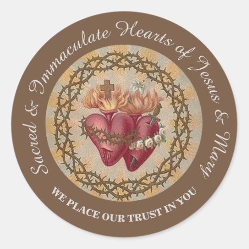 CUSTOMIZE  Hearts of Jesus  Mary Roses Thorns Classic Round Sticker