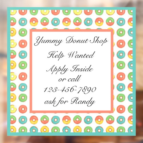 Customize Help Wanted Donut Coffee Shop Business Window Cling