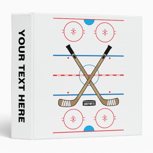 Customize Hockey Rink Diagram Hockey Sticks School 3 Ring Binder (Front/Spine)