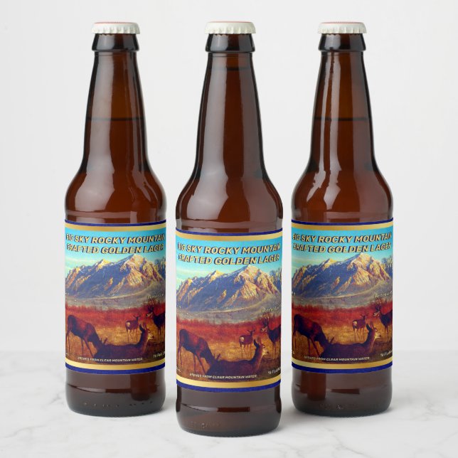Customize Home Brewed Rocky Mountain Deer Detailed Beer Bottle Label (Bottles)