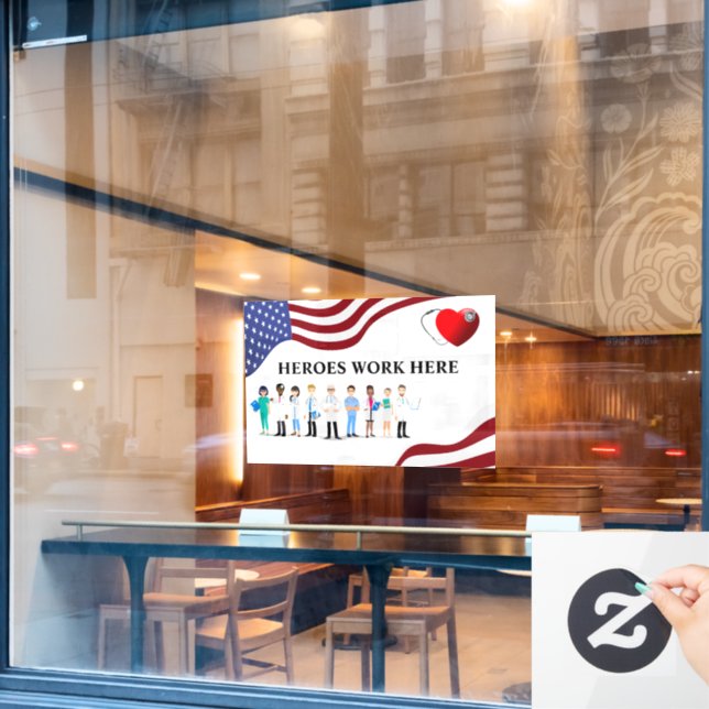 Customize Hospital Heroes Work Here Icon Staff Window Cling (Cafe Window)