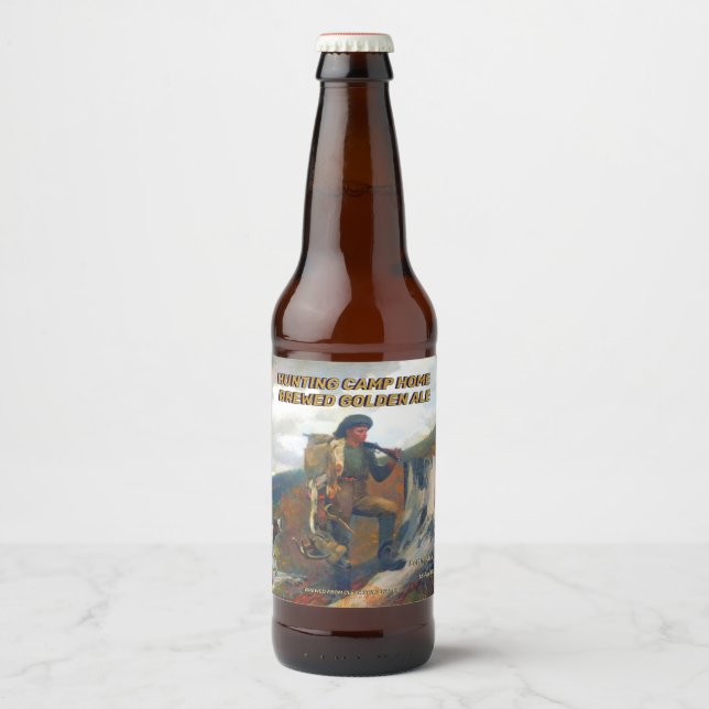 Customize Hunting Camp Home Brewed Detailed  Beer Bottle Label (Front)