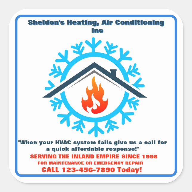 Customize HVAC  Company Furnace AC Unit Advert 2 Square Sticker (Front)