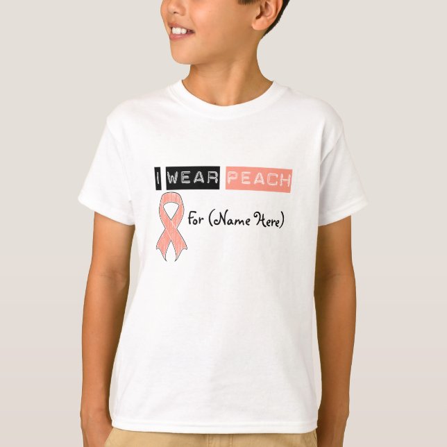Customize I Wear Peach Ribbon Uterine Cancer T-Shirt (Front)