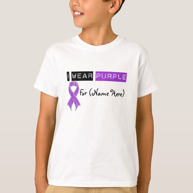 Customize I Wear Purple Ribbon Pancreatic Cancer T-Shirt (Front)