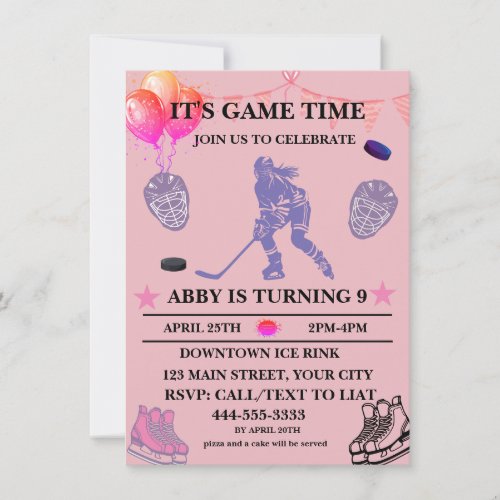 Customize Ice Hockey Birthday Theme  Invitation
