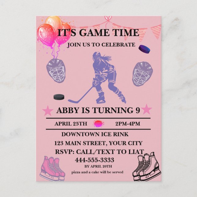 Customize Ice Hockey Birthday Theme  Postcard (Front)