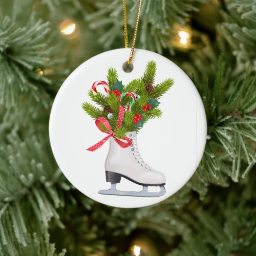 Customize Ice Skate For Christmas Ceramic Ornament