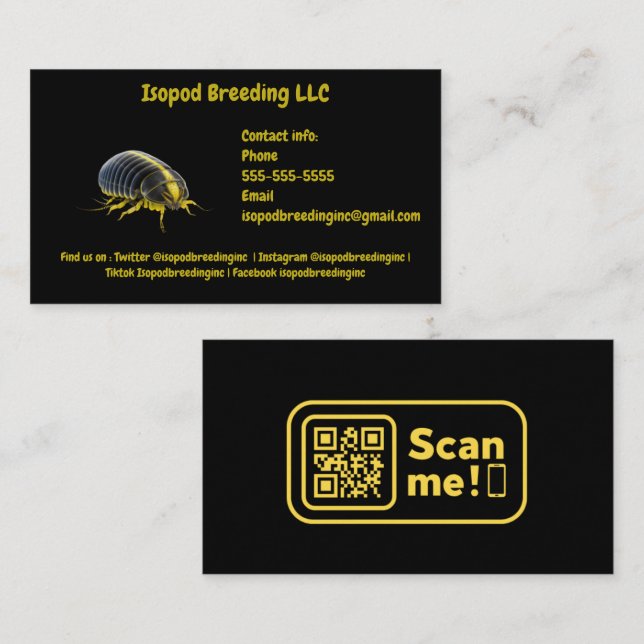 Customize Isopod Animal Black and Yellow  Business Card (Front/Back)