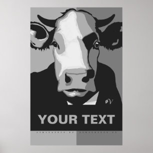 CUSTOMIZE IT Black and White Pop Art Cow Poster
