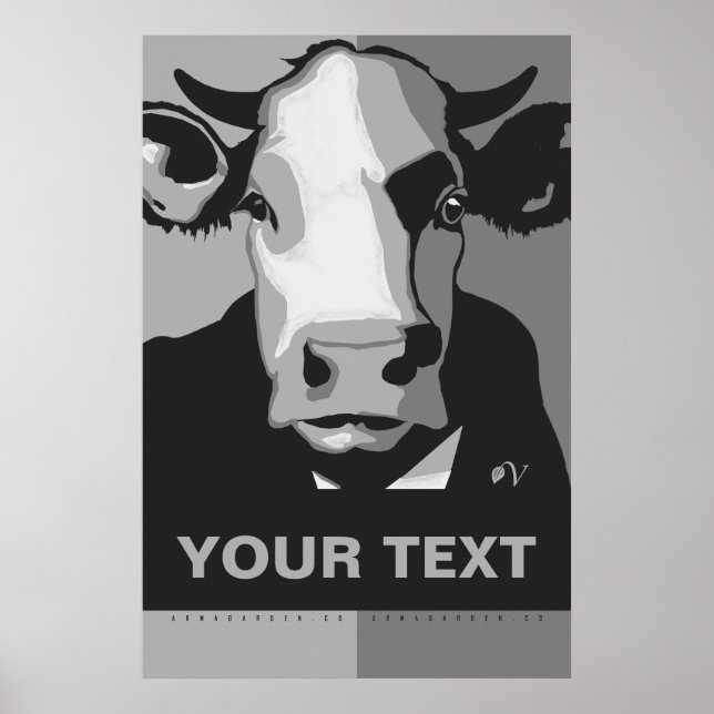CUSTOMIZE IT Black and White Pop Art Cow Poster (Front)