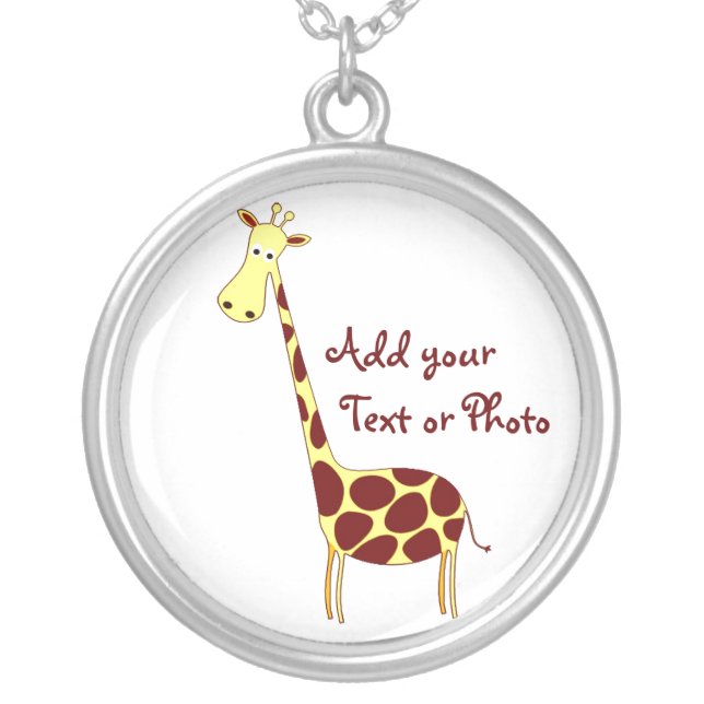 Customize It! Cute Giraffe Design Silver Plated Necklace (Front)