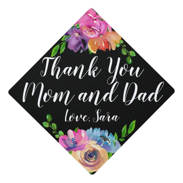 Customize it! Gratitude Watercolor Floral Graduation Cap Topper (Front)