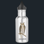 CUSTOMIZE IT Great Horned Owl Clever Wise Bird Stainless Steel Water Bottle<br><div class="desc">This wise great horned owl colored pencil art adorns all sides of the water bottle,  customize it with your name or initials. Check my shop for more colors and other matching items like tee shirts,  stickers and more!</div>