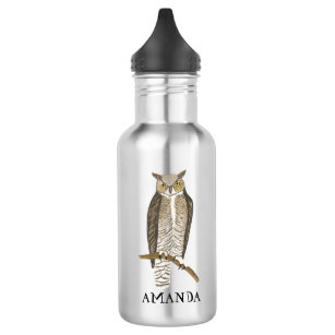 CUSTOMIZE IT Great Horned Owl Clever Wise Bird Stainless Steel Water Bottle