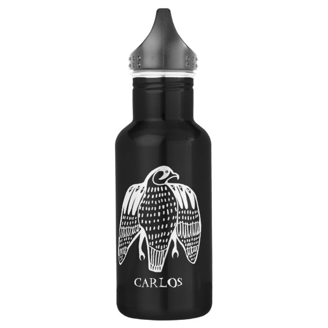 CUSTOMIZE IT Peregrine Falcon line drawing WHITE Stainless Steel Water Bottle (Left)