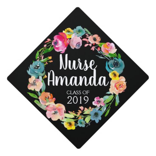 Customize it Personalized Watercolor Floral Graduation Cap Topper